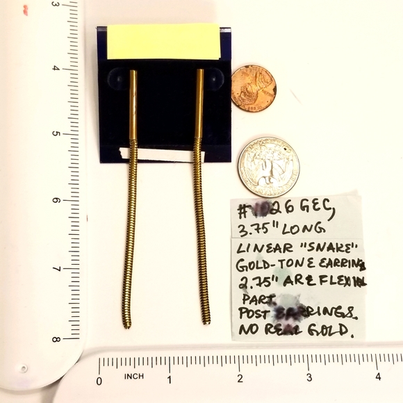 ✅Bloomingdales Gold Long Linear Snake Chain Post Earrings - Picture 2 of 12